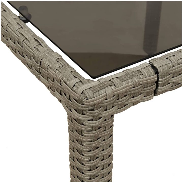 Trädgårdsbord med glasskiva ljusgrå 90x90x75 cm konstrotting vidaXL – bild 9