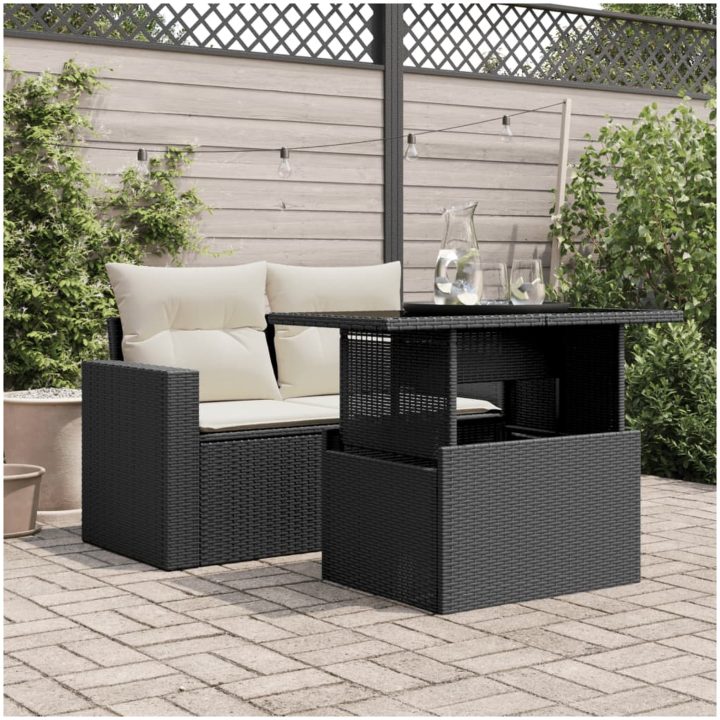 Trädgårdsbord med glasskiva svart 100x55x73 cm konstrotting vidaXL – bild 3