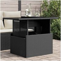 Trädgårdsbord med glasskiva svart 100x55x73 cm konstrotting vidaXL