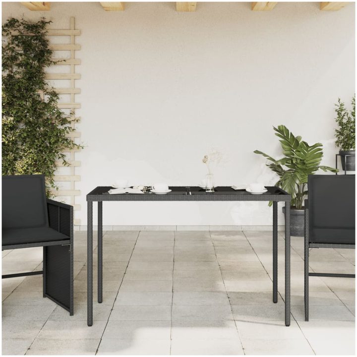 Trädgårdsbord med glasskiva svart 115x54x74 cm konstrotting vidaXL – bild 3