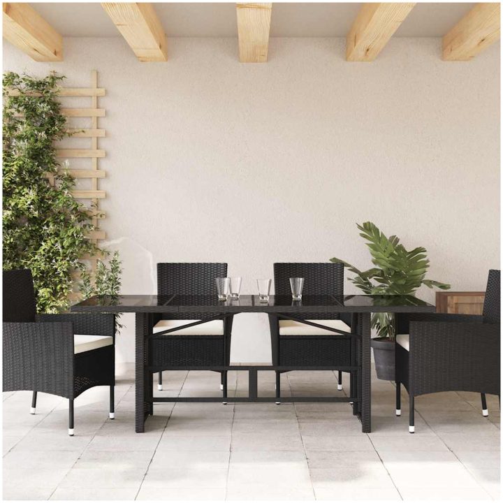 Trädgårdsbord med glasskiva svart 190x80x74 cm konstrotting vidaXL – bild 3