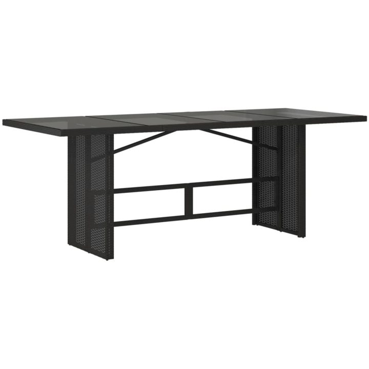 Trädgårdsbord med glasskiva svart 190x80x75 cm konstrotting vidaXL – bild 2