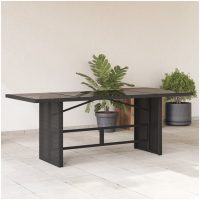 Trädgårdsbord med glasskiva svart 190x80x75 cm konstrotting vidaXL