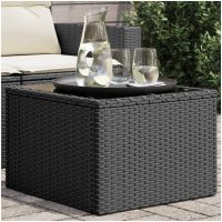 Trädgårdsbord med glasskiva svart 55x55x37 cm konstrotting vidaXL