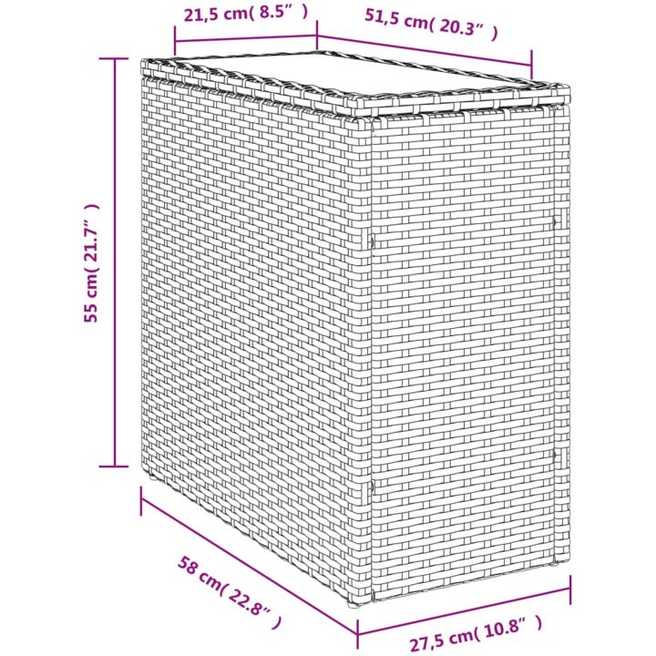 Trädgårdsbord med glasskiva svart 58x27,5x55 cm konstrotting vidaXL – bild 11