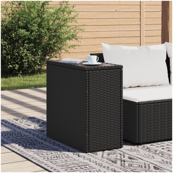 Trädgårdsbord med glasskiva svart 58x27,5x55 cm konstrotting vidaXL – bild 3