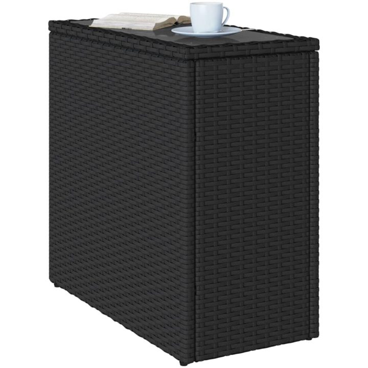 Trädgårdsbord med glasskiva svart 58x27,5x55 cm konstrotting vidaXL – bild 4