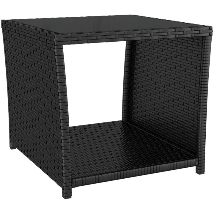 Trädgårdsbord med glasskiva svart konstrotting&härdat glas vidaXL – bild 2