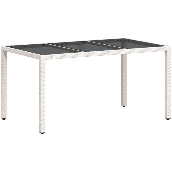 Trädgårdsbord med glasskiva vit 150x90x75 cm konstrotting vidaXL – bild 2