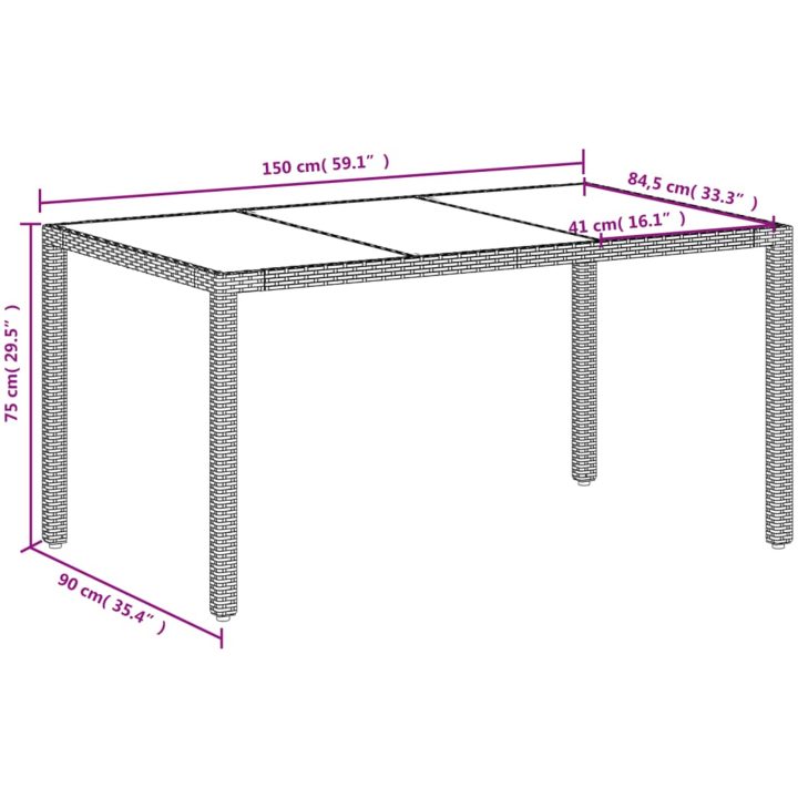 Trädgårdsbord med glasskiva vit 150x90x75 cm konstrotting vidaXL – bild 11