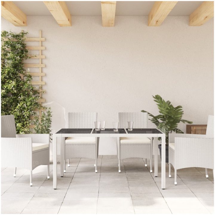 Trädgårdsbord med glasskiva vit 150x90x75 cm konstrotting vidaXL – bild 3