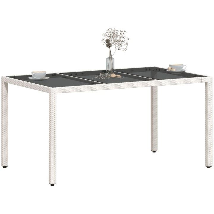 Trädgårdsbord med glasskiva vit 150x90x75 cm konstrotting vidaXL – bild 4