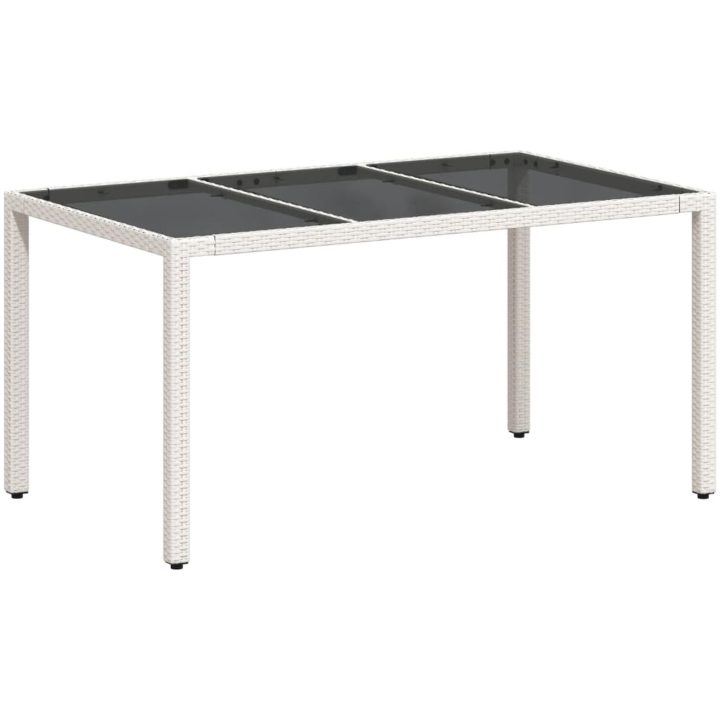Trädgårdsbord med glasskiva vit 150x90x75 cm konstrotting vidaXL – bild 7