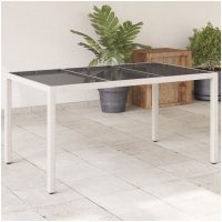 Trädgårdsbord med glasskiva vit 150x90x75 cm konstrotting vidaXL