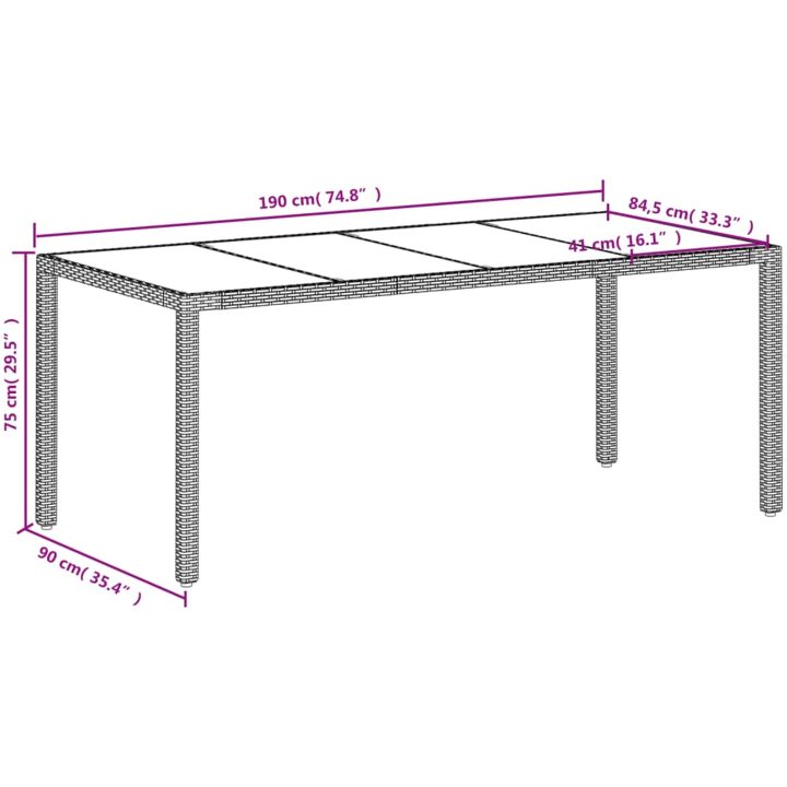 Trädgårdsbord med glasskiva vit 190x90x75 cm konstrotting vidaXL – bild 11