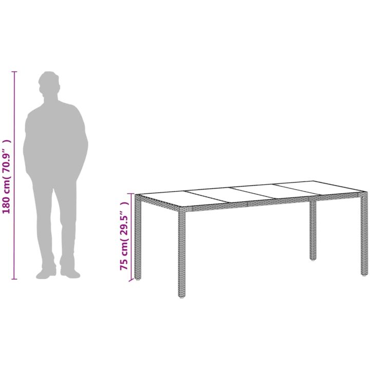 Trädgårdsbord med glasskiva vit 190x90x75 cm konstrotting vidaXL – bild 12