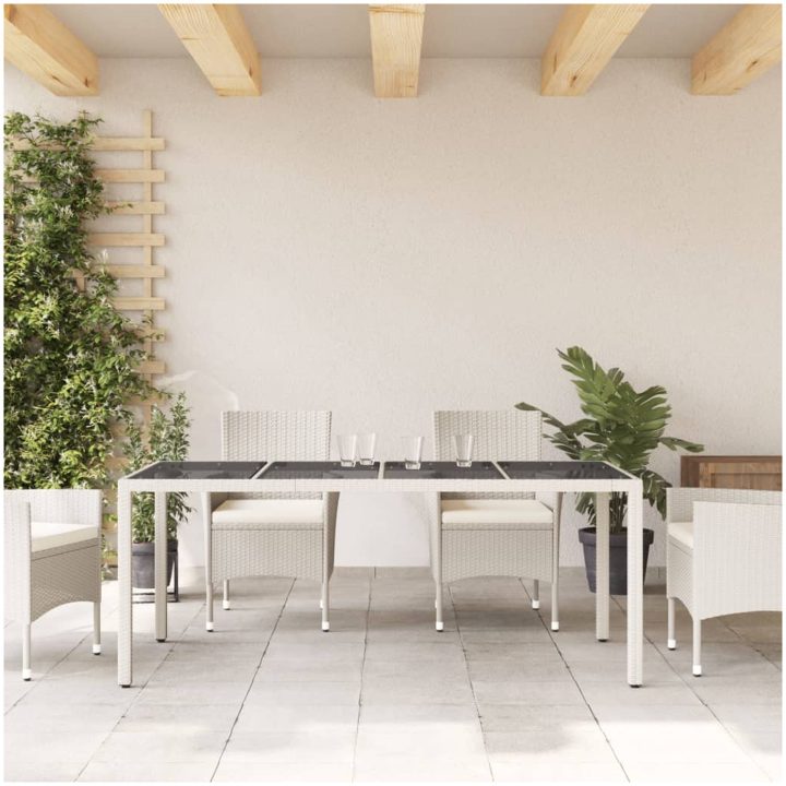 Trädgårdsbord med glasskiva vit 190x90x75 cm konstrotting vidaXL – bild 3