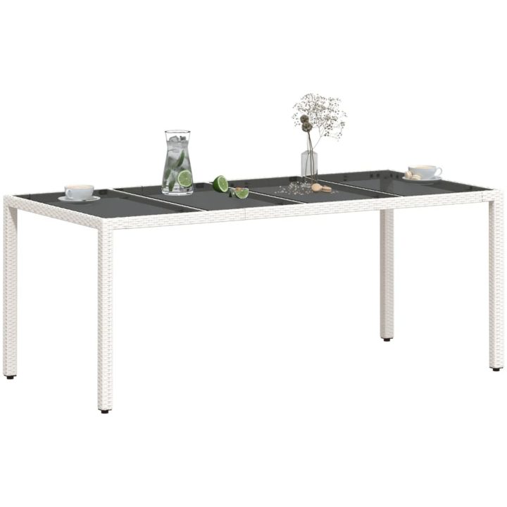 Trädgårdsbord med glasskiva vit 190x90x75 cm konstrotting vidaXL – bild 4