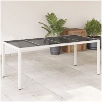Trädgårdsbord med glasskiva vit 190x90x75 cm konstrotting vidaXL