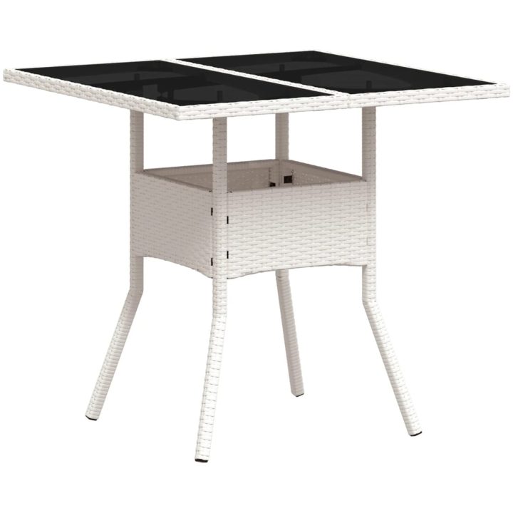 Trädgårdsbord med glasskiva vit 80x80x75 cm konstrotting vidaXL – bild 2