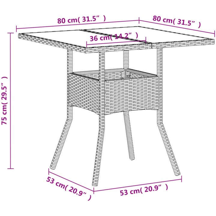 Trädgårdsbord med glasskiva vit 80x80x75 cm konstrotting vidaXL – bild 11