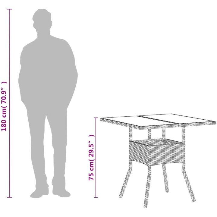 Trädgårdsbord med glasskiva vit 80x80x75 cm konstrotting vidaXL – bild 12
