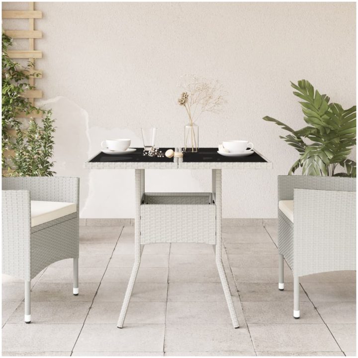 Trädgårdsbord med glasskiva vit 80x80x75 cm konstrotting vidaXL – bild 3