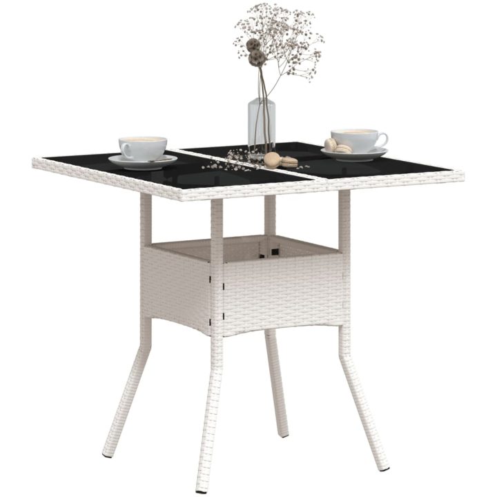 Trädgårdsbord med glasskiva vit 80x80x75 cm konstrotting vidaXL – bild 4