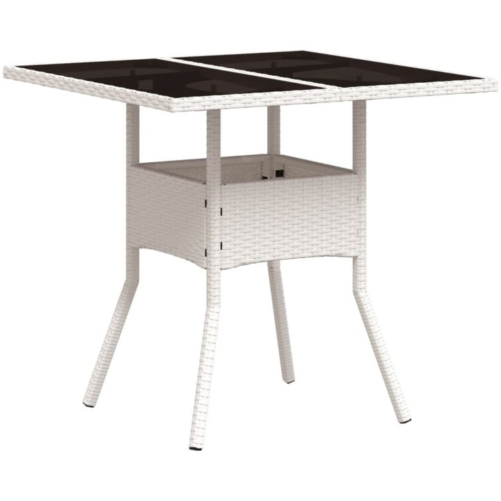 Trädgårdsbord med glasskiva vit 80x80x75 cm konstrotting vidaXL – bild 7
