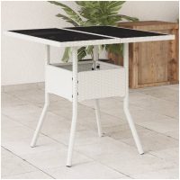 Trädgårdsbord med glasskiva vit 80x80x75 cm konstrotting vidaXL