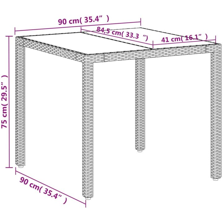 Trädgårdsbord med glasskiva vit 90x90x75 cm konstrotting vidaXL – bild 11