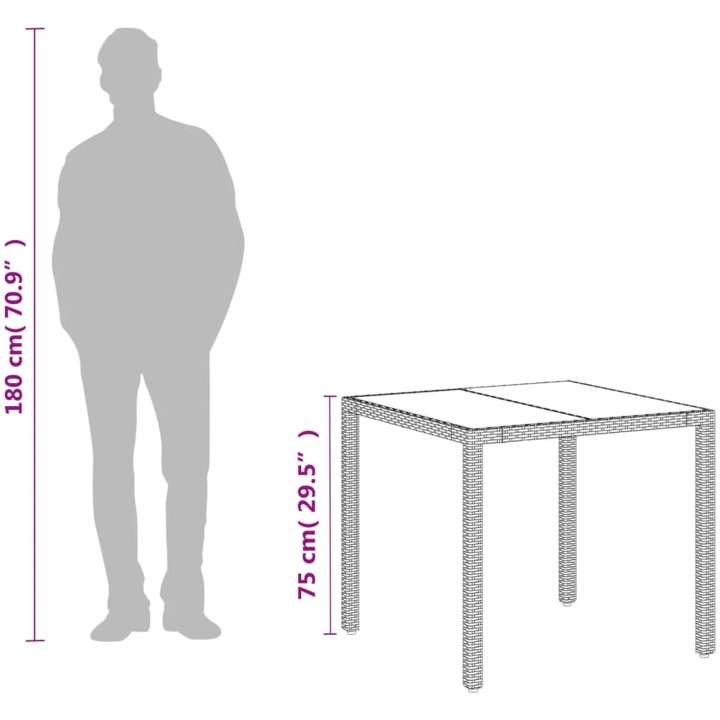 Trädgårdsbord med glasskiva vit 90x90x75 cm konstrotting vidaXL – bild 12