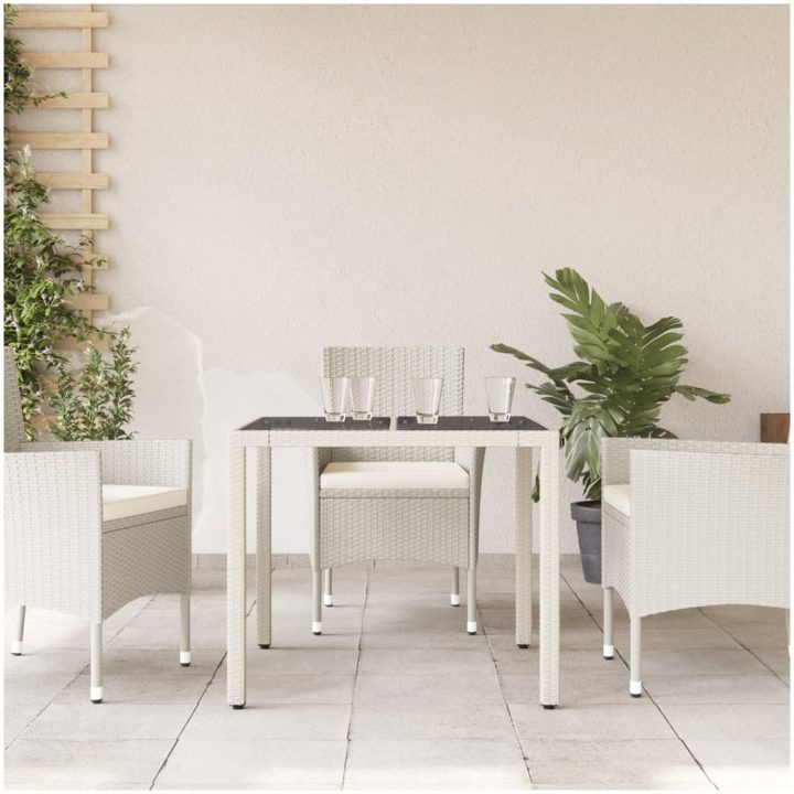Trädgårdsbord med glasskiva vit 90x90x75 cm konstrotting vidaXL – bild 3