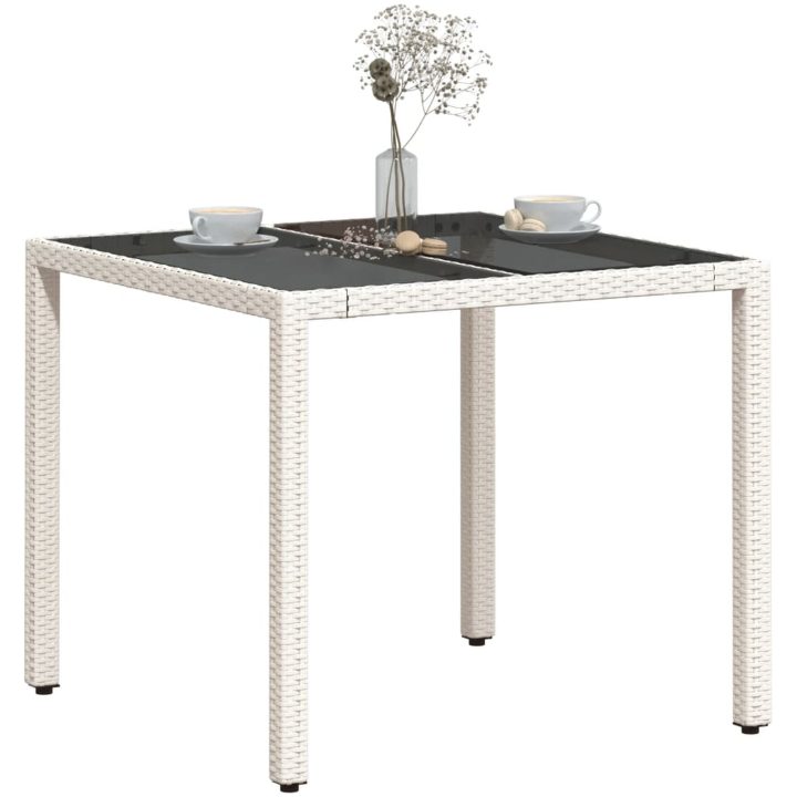 Trädgårdsbord med glasskiva vit 90x90x75 cm konstrotting vidaXL – bild 4