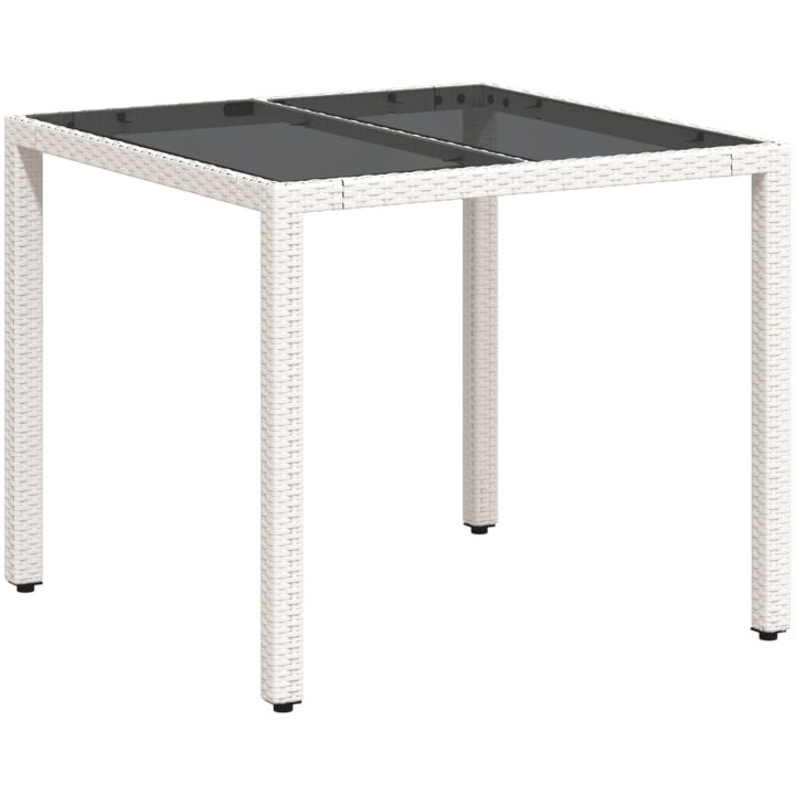 Trädgårdsbord med glasskiva vit 90x90x75 cm konstrotting vidaXL – bild 7