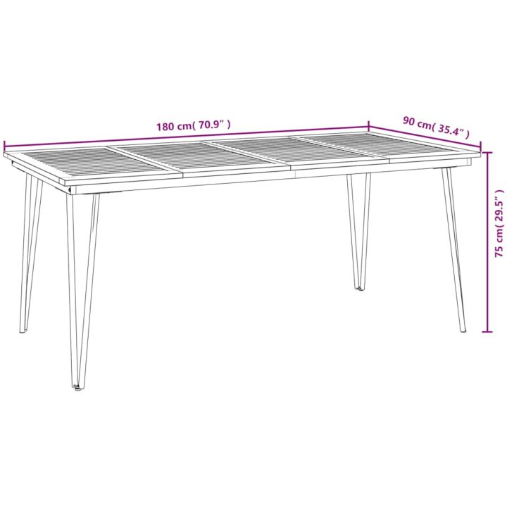 Trädgårdsbord med hårnålsben massivt akaciaträ vidaXL 180 x 90 x 75 cm – bild 8