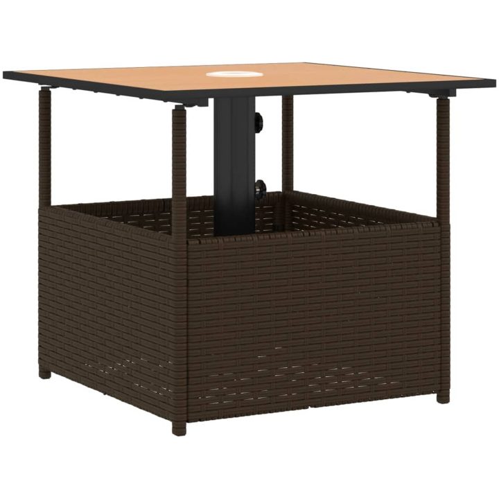 Trädgårdsbord med parasollhål brun 55x55x46,5 cm konstrotting vidaXL – bild 2