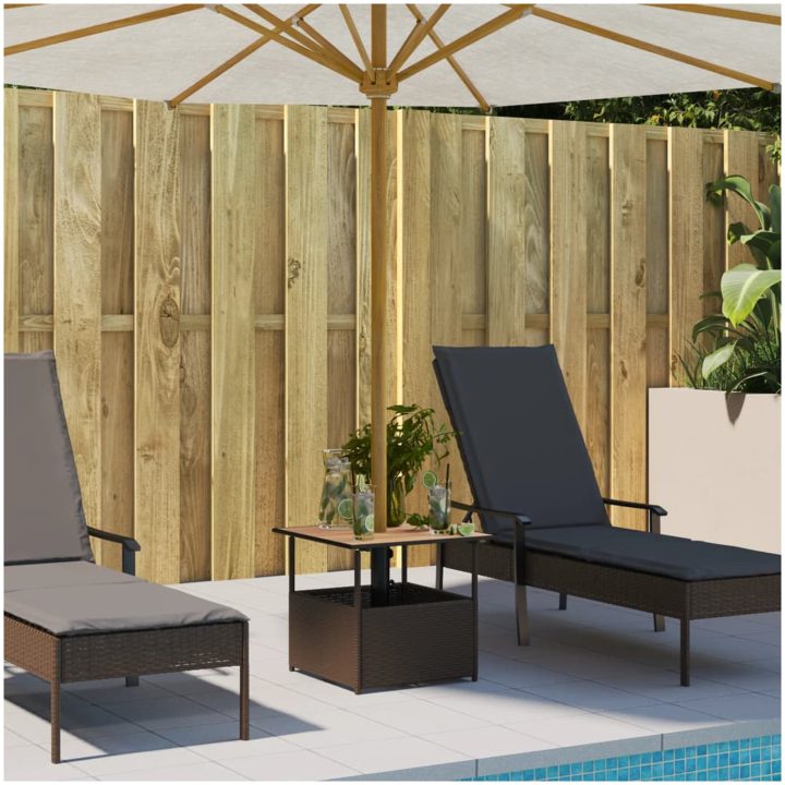 Trädgårdsbord med parasollhål brun 55x55x46,5 cm konstrotting vidaXL – bild 3