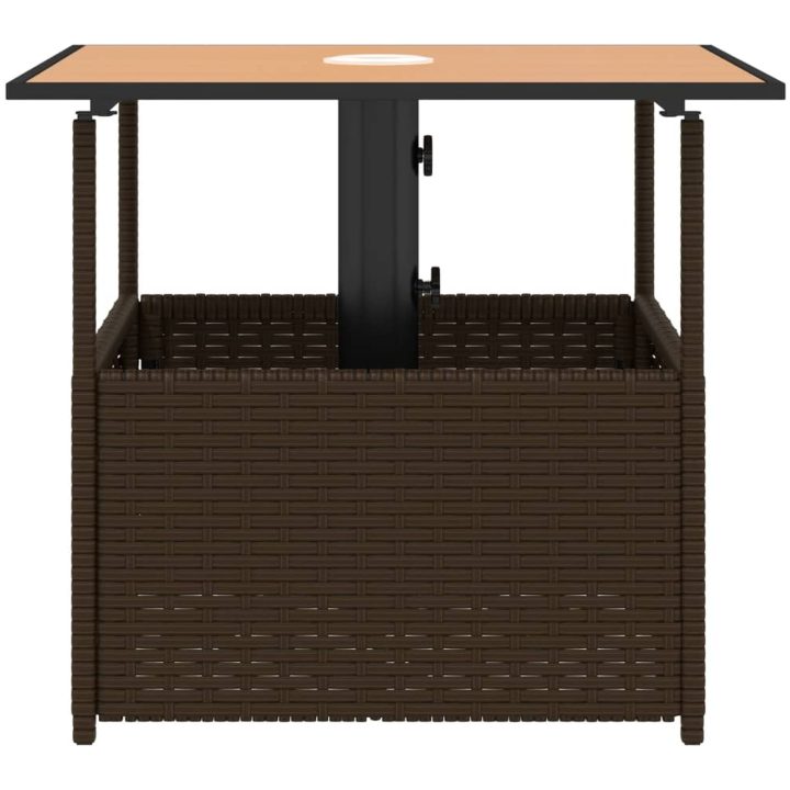 Trädgårdsbord med parasollhål brun 55x55x46,5 cm konstrotting vidaXL – bild 5