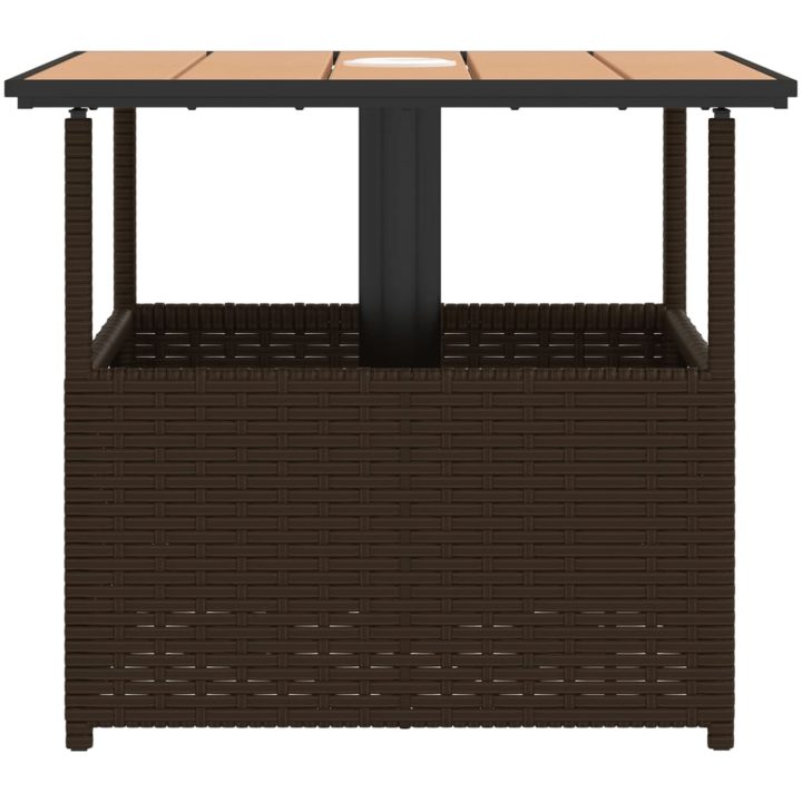 Trädgårdsbord med parasollhål brun 55x55x46,5 cm konstrotting vidaXL – bild 6