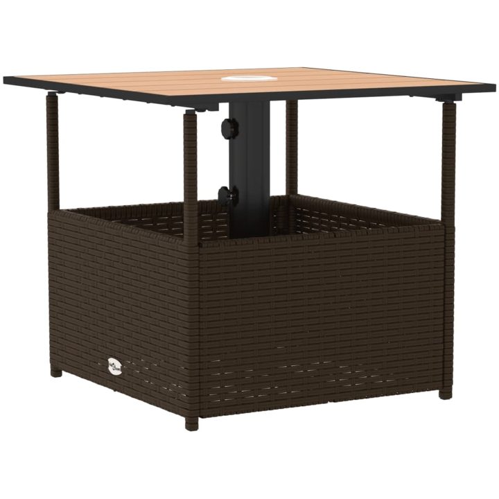 Trädgårdsbord med parasollhål brun 55x55x46,5 cm konstrotting vidaXL – bild 7