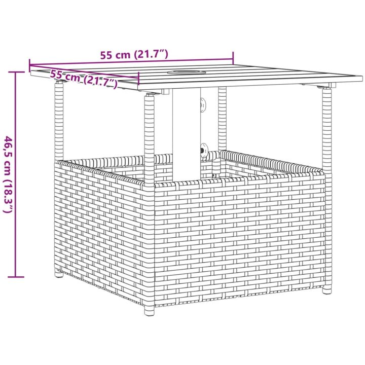 Trädgårdsbord med parasollhål brun 55x55x46,5 cm konstrotting vidaXL – bild 10