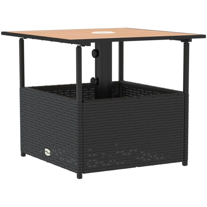 Trädgårdsbord med parasollhål svart 55x55x46,5 cm konstrotting vidaXL – bild 2