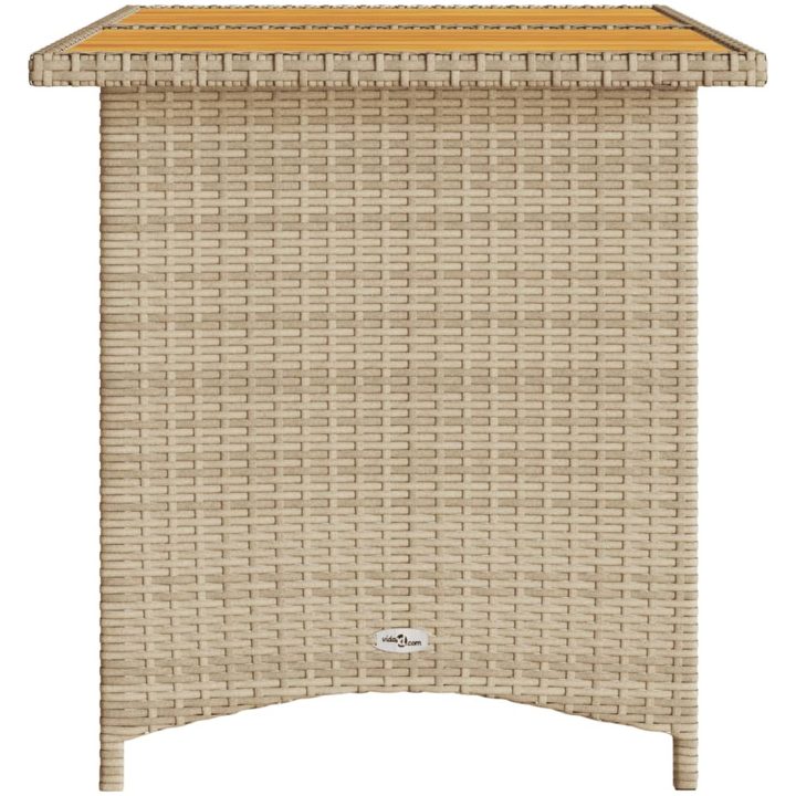 Trädgårdsbord med träskiva beige 110x68x70 cm konstrotting vidaXL – bild 5