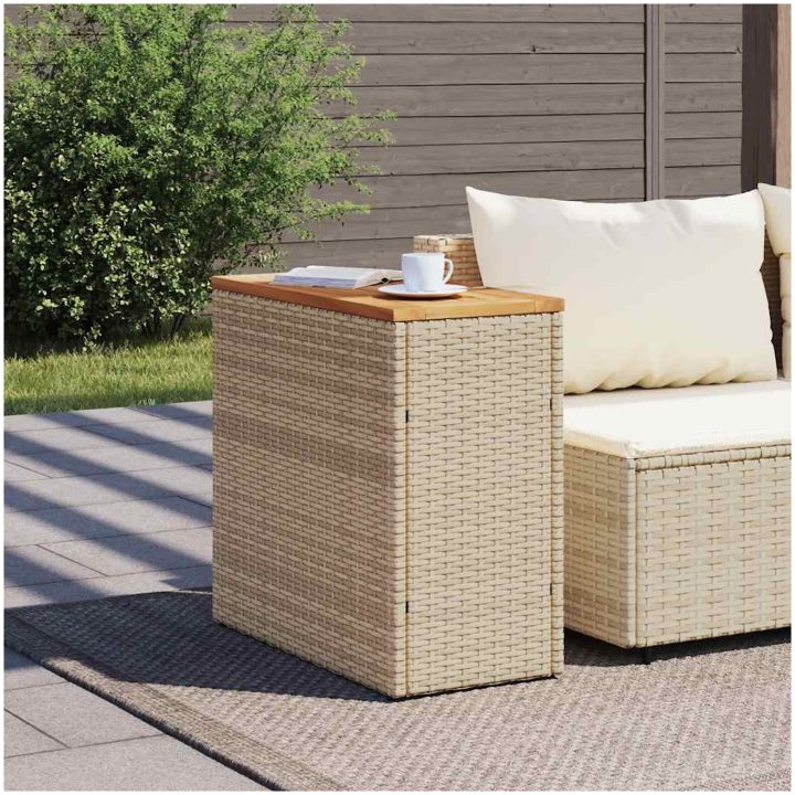 Trädgårdsbord med träskiva beige 58x27,5x55 cm konstrotting vidaXL – bild 3