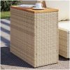 Trädgårdsbord med träskiva beige 58x27,5x55 cm konstrotting vidaXL – miniatyr 1