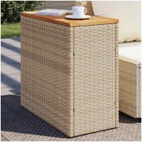 Trädgårdsbord med träskiva beige 58x27,5x55 cm konstrotting vidaXL