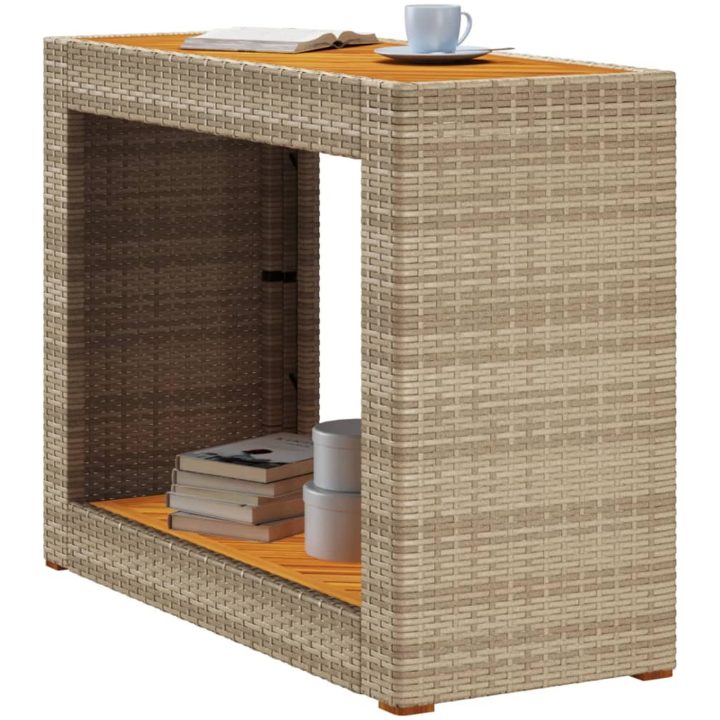 Trädgårdsbord med träskiva beige konstrotting vidaXL 100 x 40 x 75 cm – bild 4