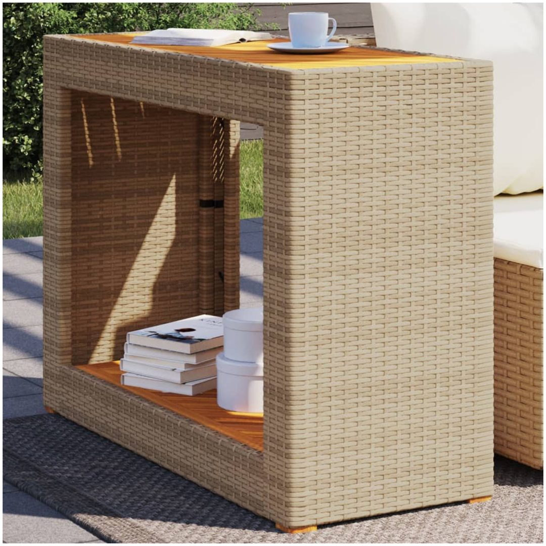 Trädgårdsbord med träskiva beige konstrotting vidaXL 100 x 40 x 75 cm