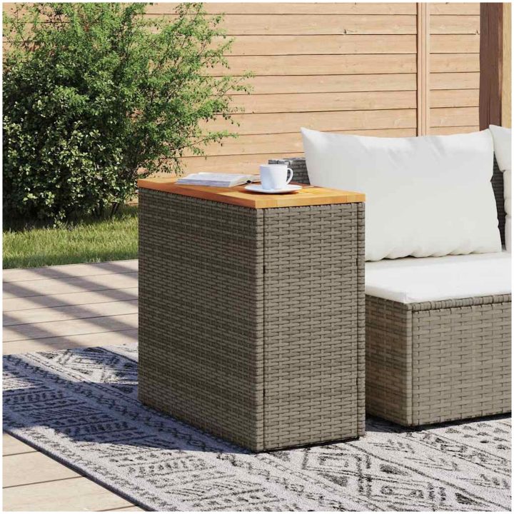 Trädgårdsbord med träskiva grå 58x27,5x55 cm konstrotting vidaXL – bild 3